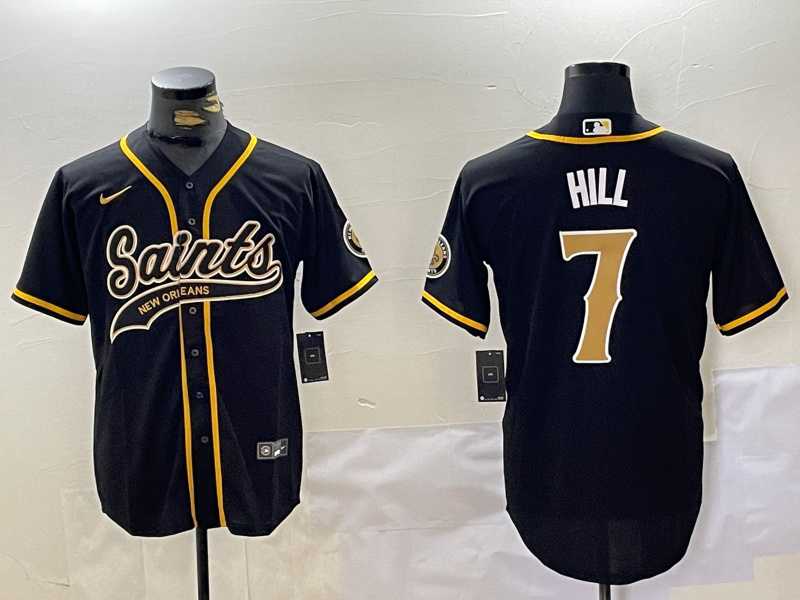 Men%27s New Orleans Saints #7 Taysom Hill Black With Patch Cool Base Stitched Baseball Jersey